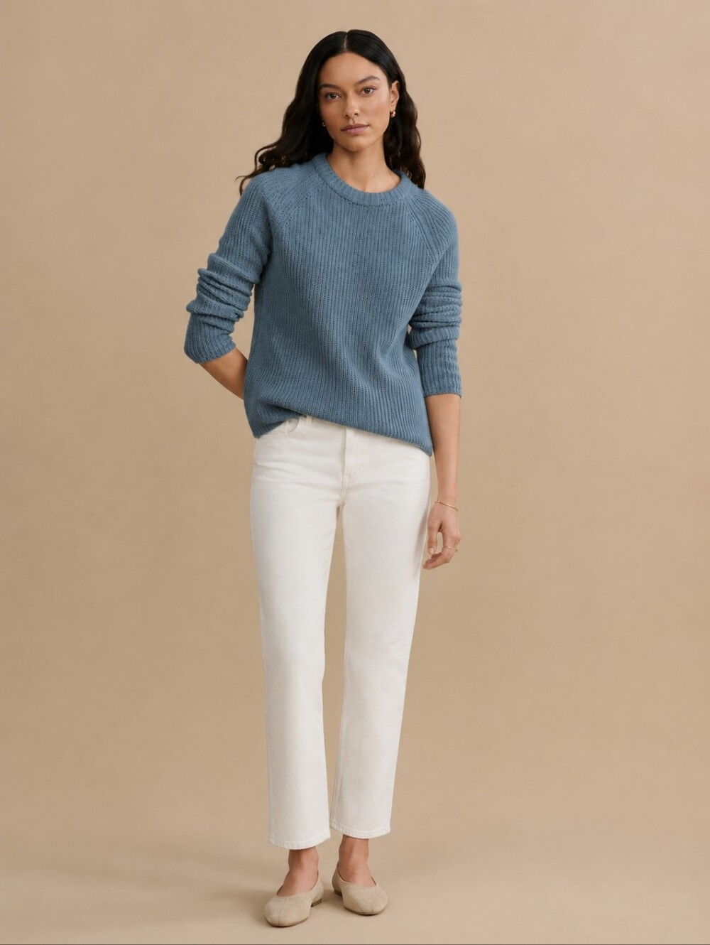 Jenni Kayne Cashmere Fisherman's Sweater Dusty Blue Sz S